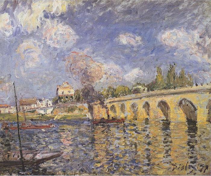 Alfred Sisley River-steamboat and bridge oil painting image